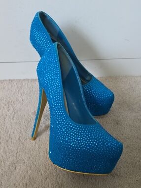 Alba Bright Blue Crystal Platform Pumps